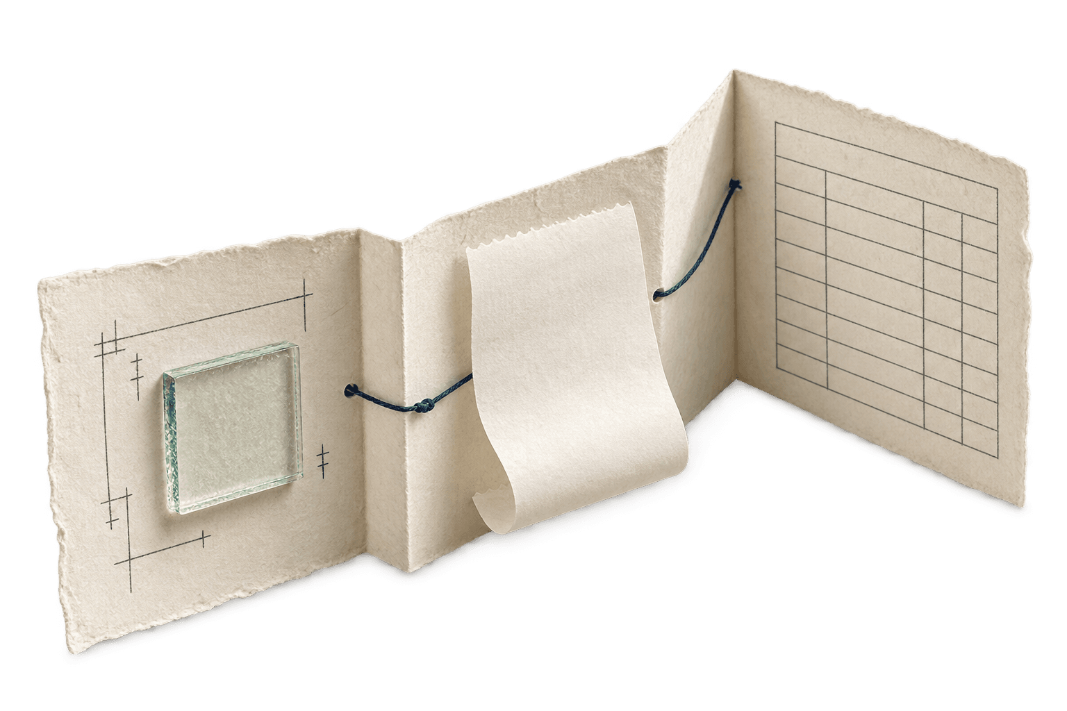 Folded paper connects a glass measurement, receipt and invoice as one job record