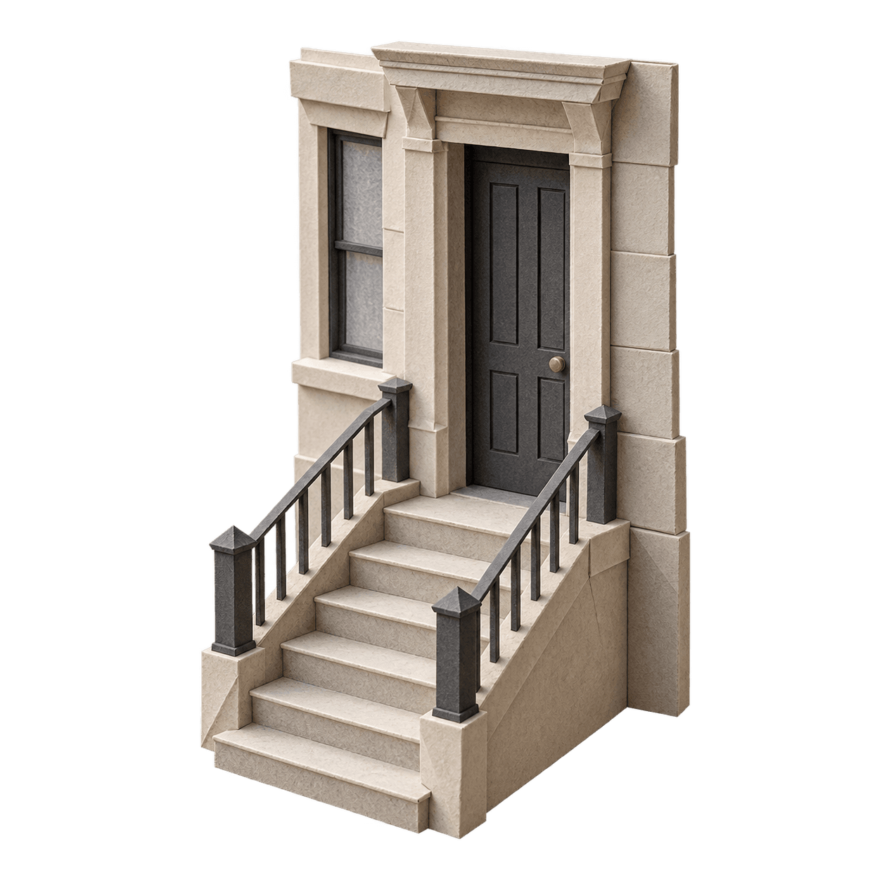 A small New York brownstone stoop sculpted from folded paper
