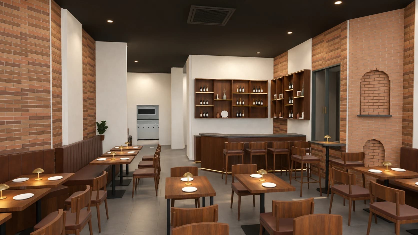 Generated daytime visualization of Le Yard’s dining room and bar