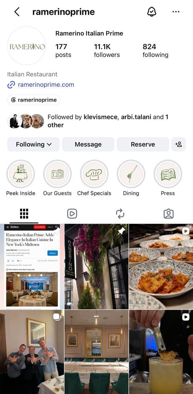 Ramerino Italian Prime Instagram after screenshot with 11.1k followers