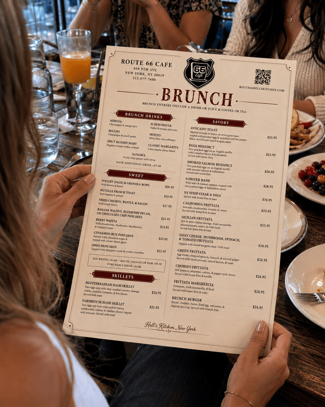 Route 66 Cafe brunch menu after remake held at a restaurant table