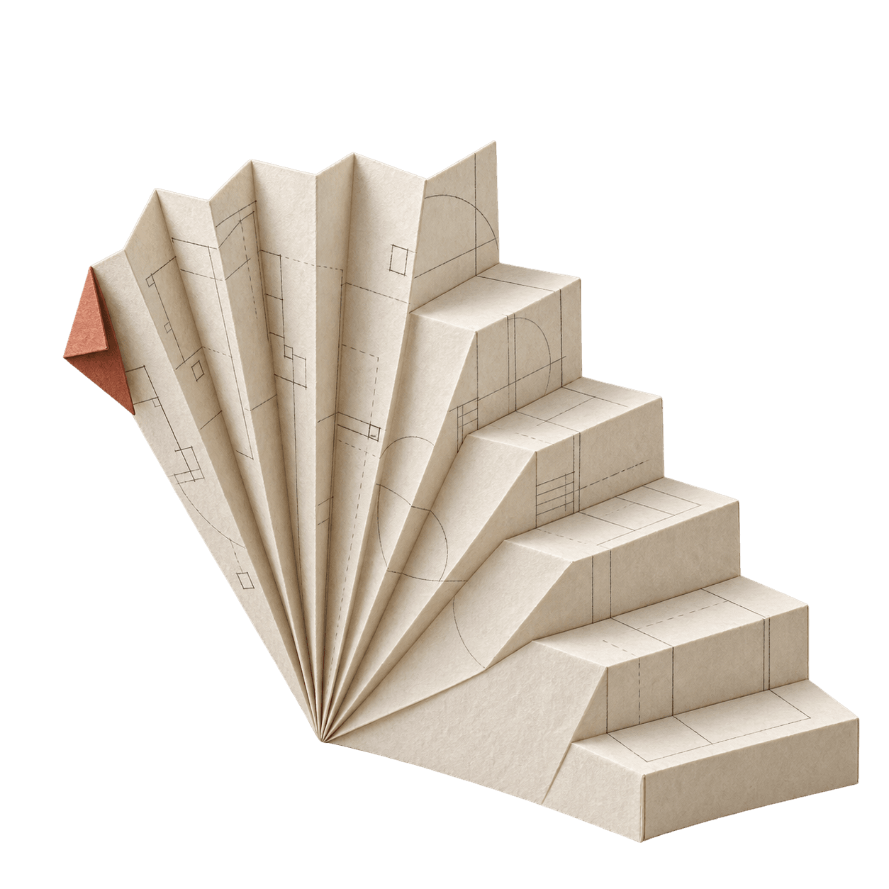 An accordion paper plan unfolding into a staircase