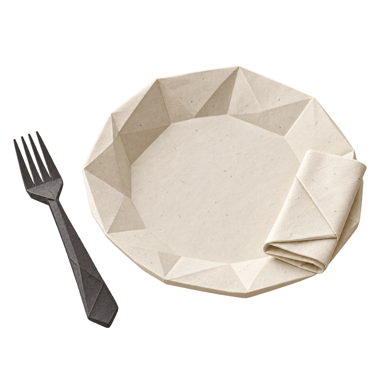 A handmade paper place setting with a folded napkin