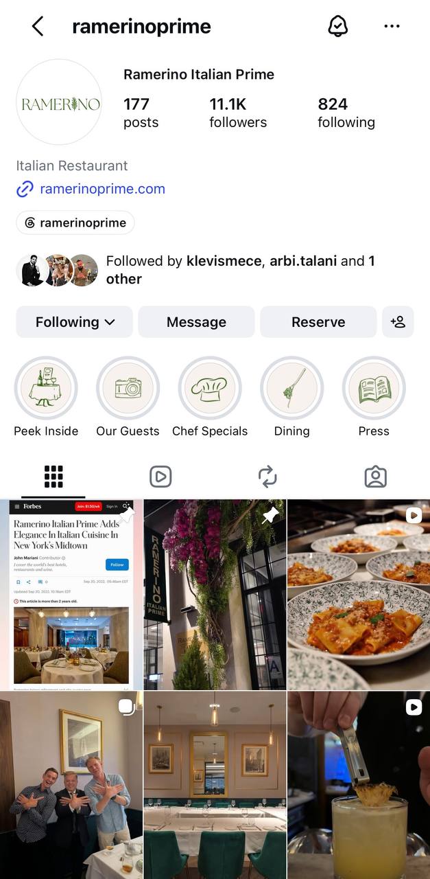 Archived Ramerino Instagram profile with 11.1k followers and its published content grid